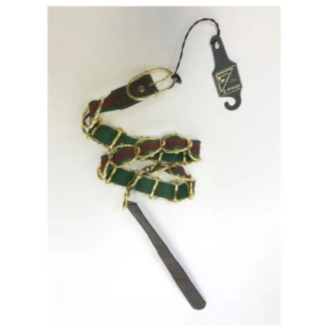 Italian NWT Red Green Stripe Gold Chain & Leather Sherry Belt