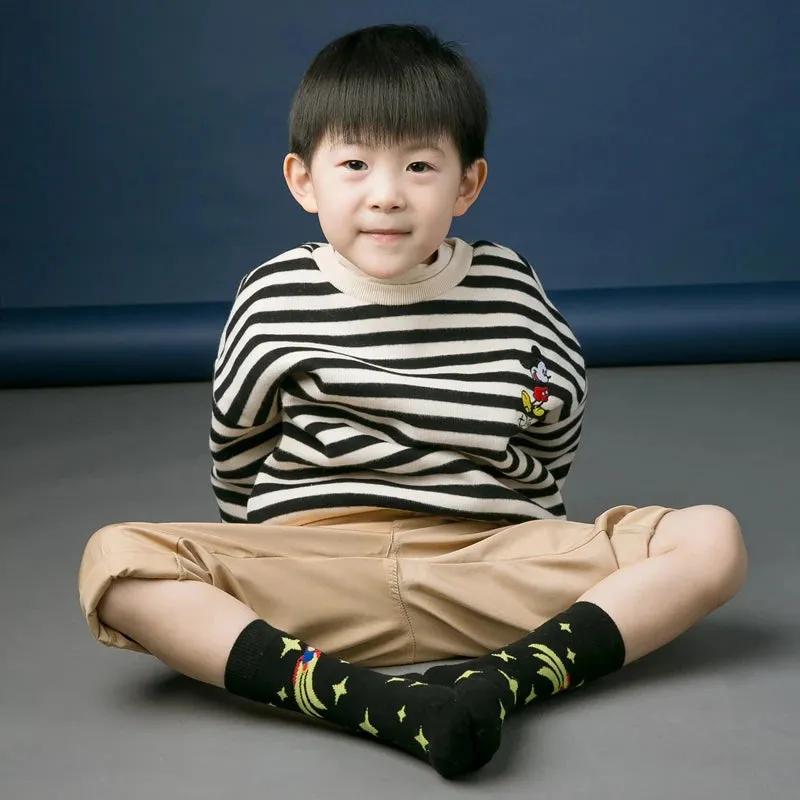Kids Boy Socks Cotton Cartoon Socks Kids Boy Girl Funny Planet Star Universe Aerospace Cute Baby Socks Fashion Brand Black 3-10Y