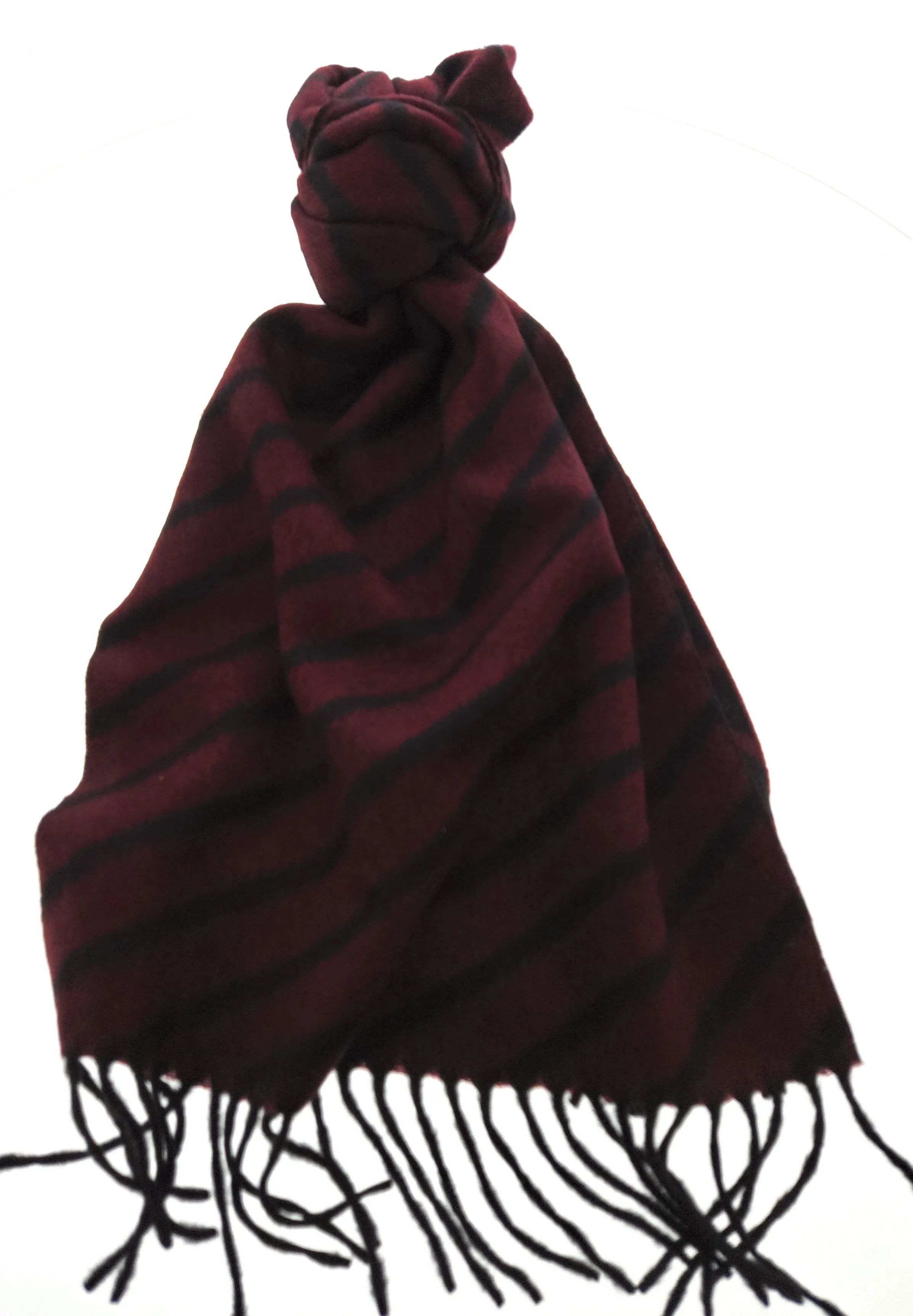 Lanvin Pure Cashmere Scarf – Striped Burgundy and Black, Fringed Luxury
