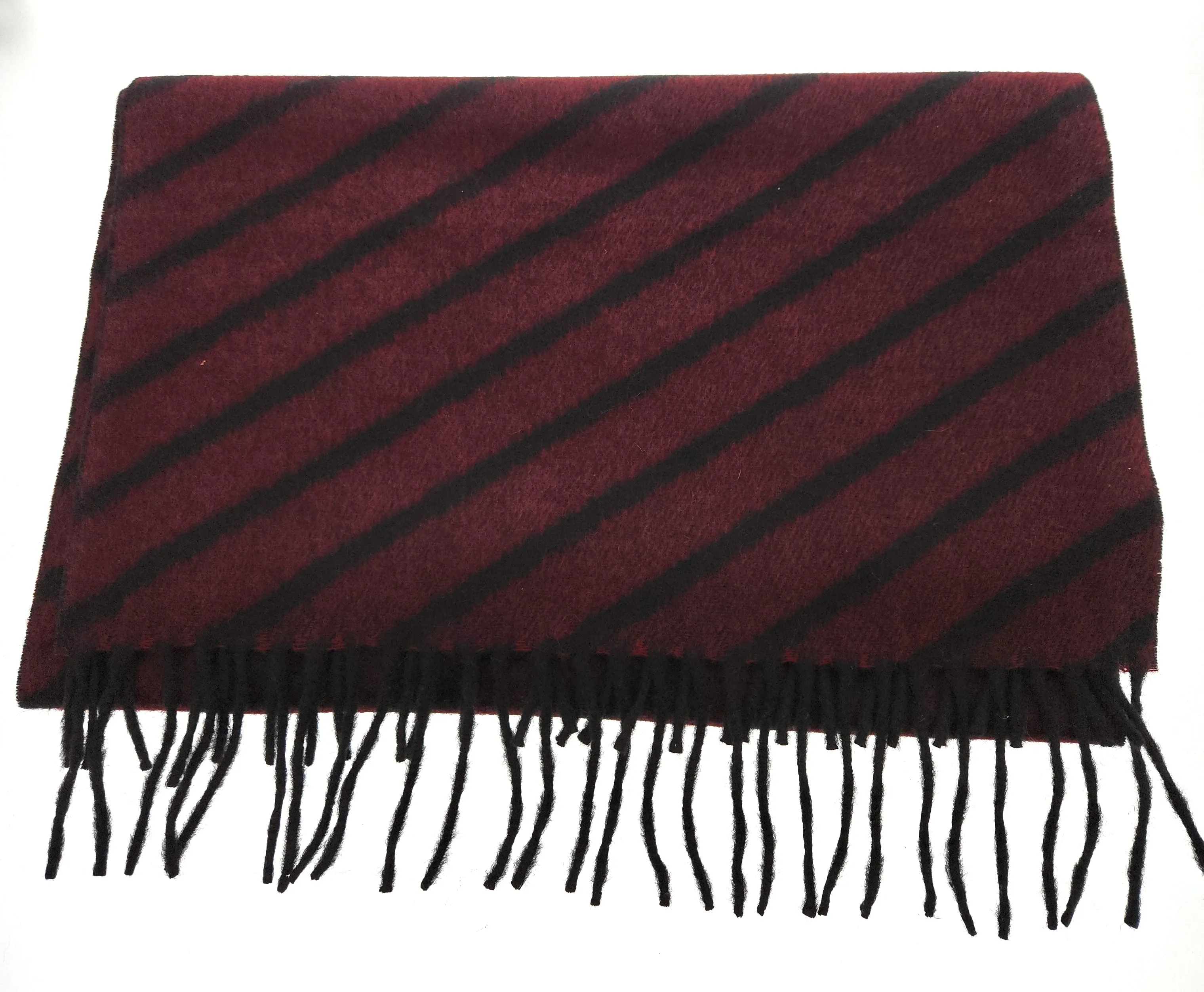 Lanvin Pure Cashmere Scarf – Striped Burgundy and Black, Fringed Luxury