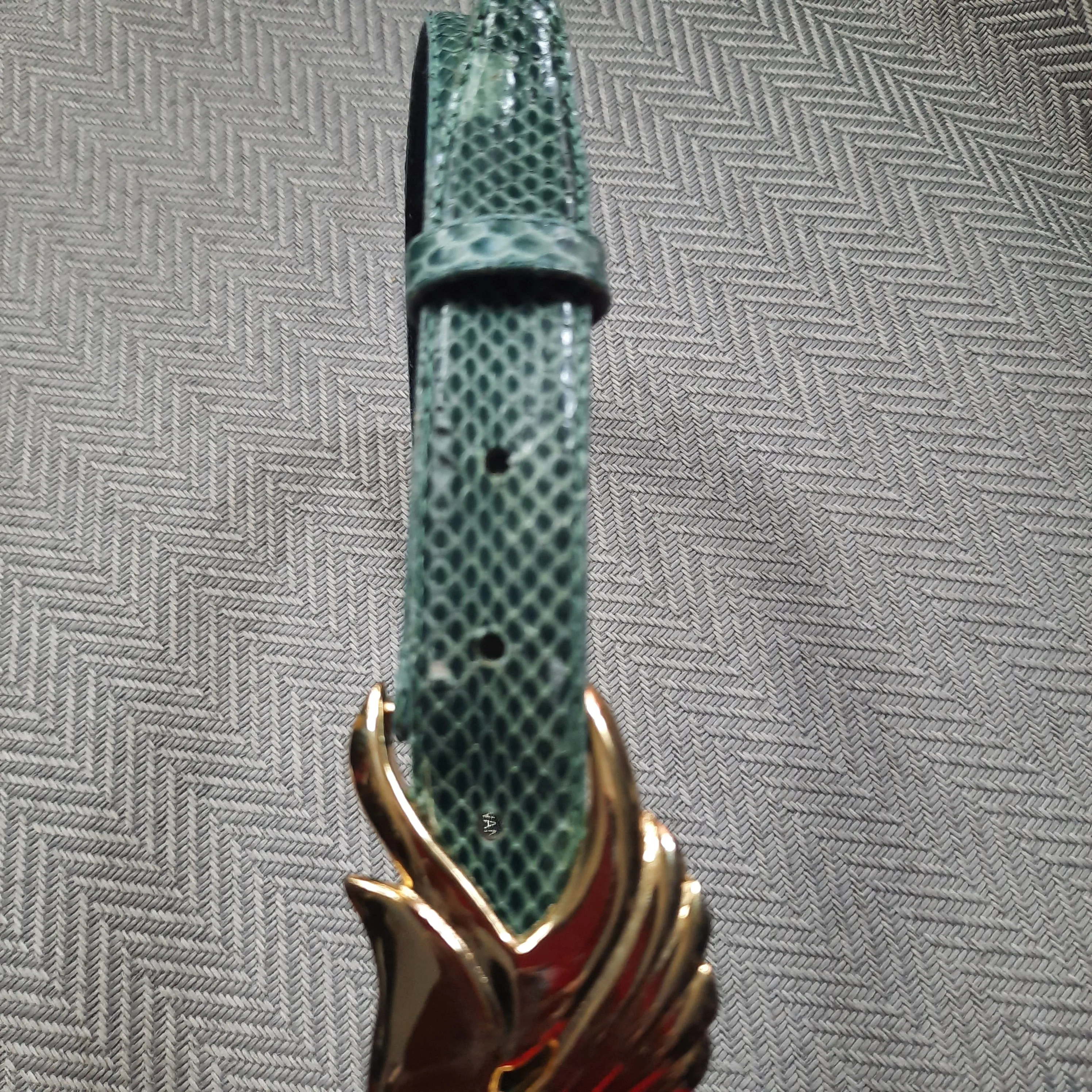 Leather Shop Green Genuine Snakeskin Leather Belt Size S