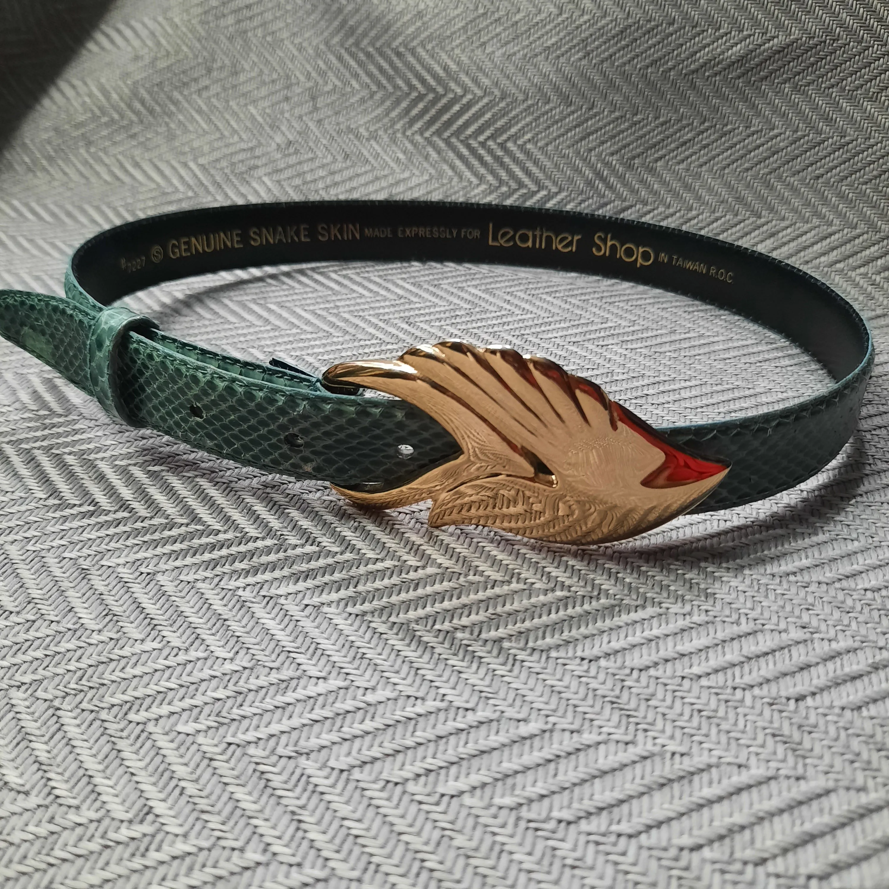 Leather Shop Green Genuine Snakeskin Leather Belt Size S