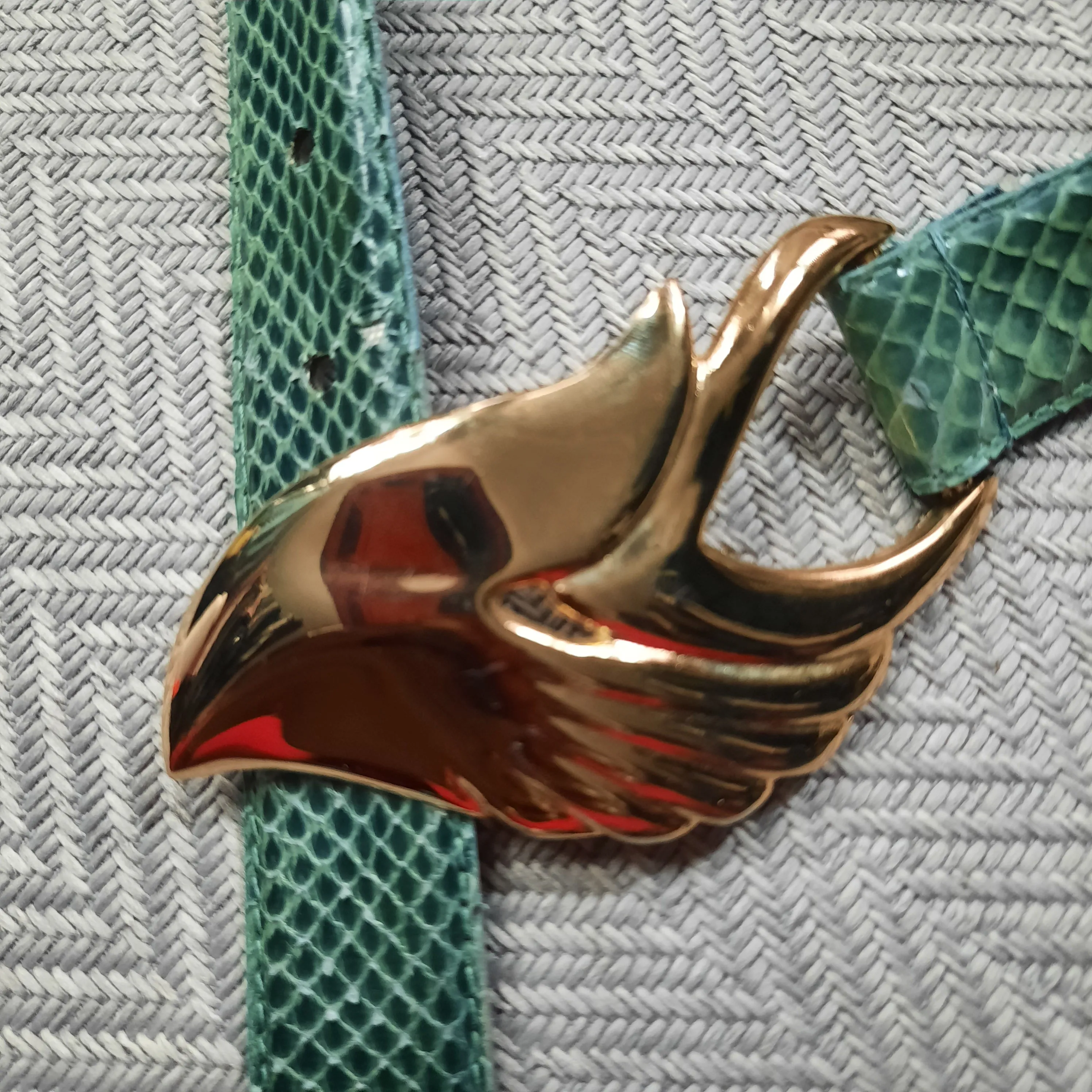 Leather Shop Green Genuine Snakeskin Leather Belt Size S