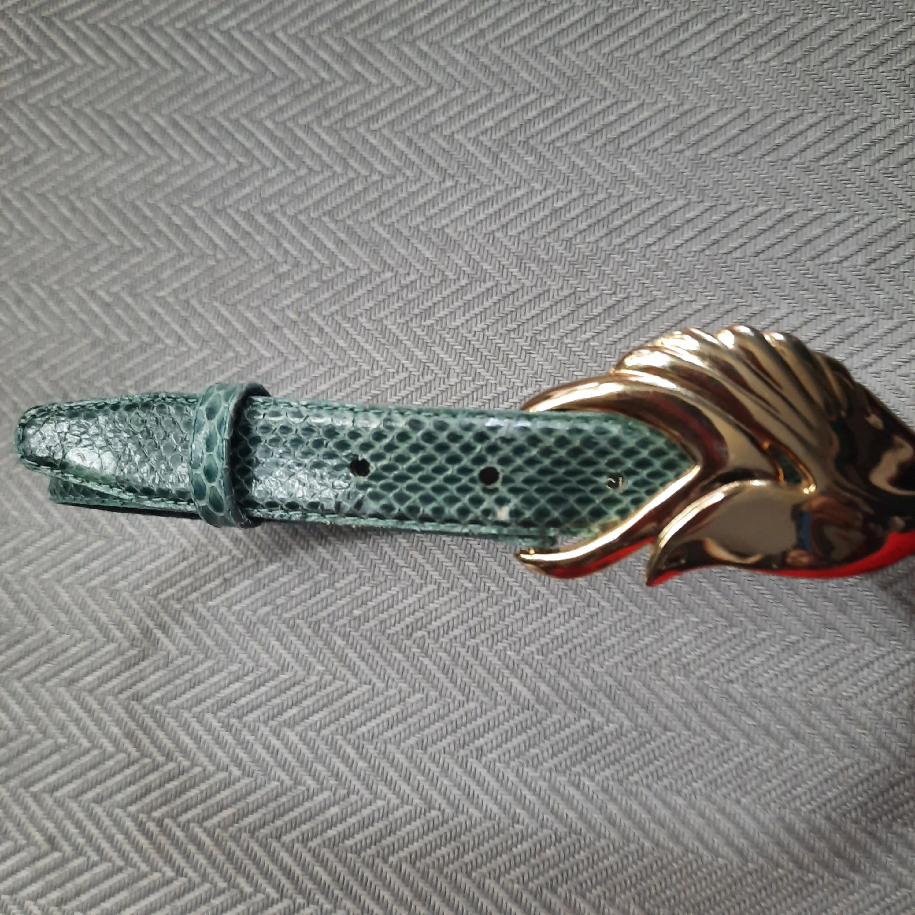 Leather Shop Green Genuine Snakeskin Leather Belt Size S