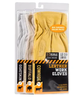 Leather Work Gloves - 3 Pack