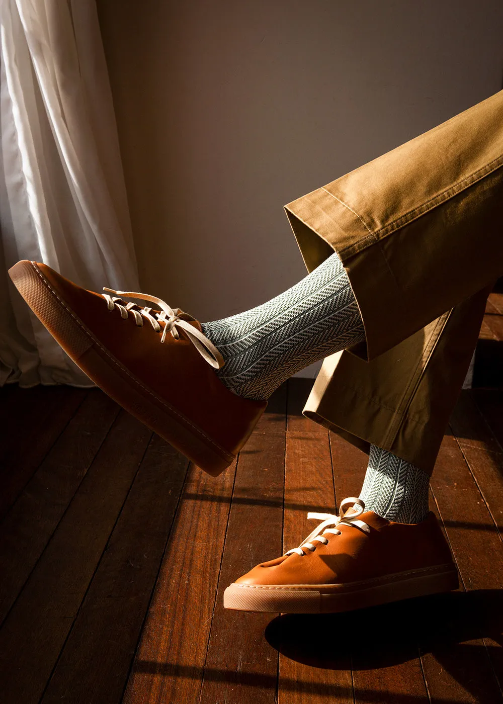 Men's Herringbone Socks - Ivory & Green
