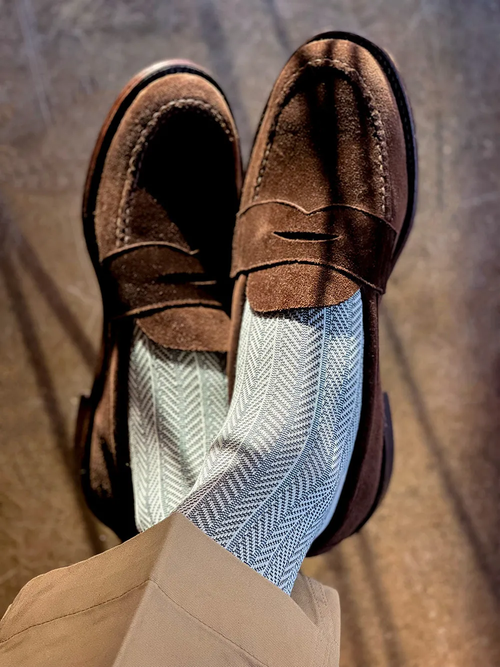 Men's Herringbone Socks - Ivory & Green