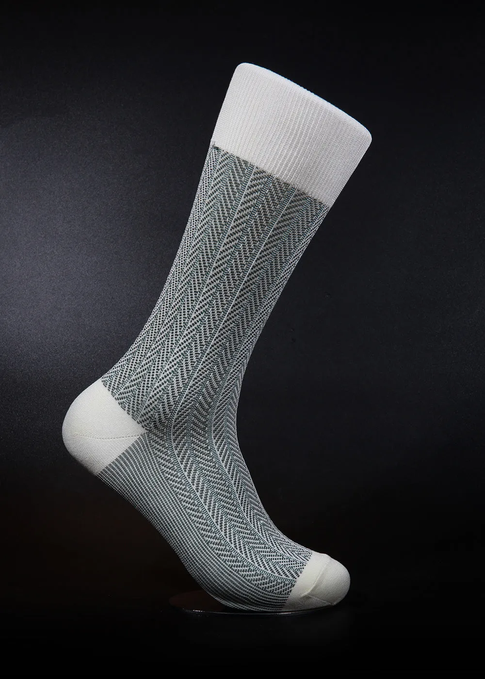 Men's Herringbone Socks - Ivory & Green