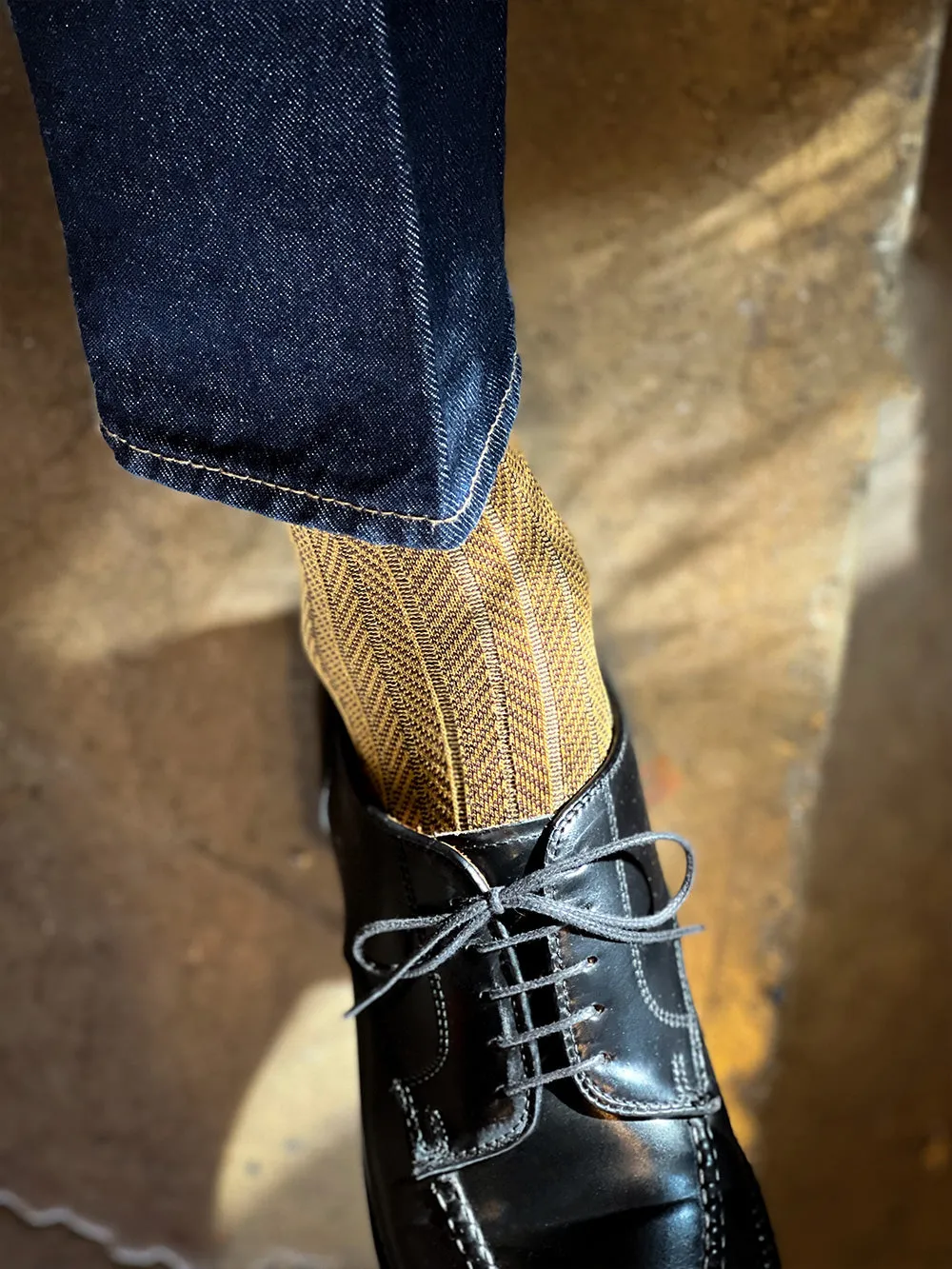 Men's Herringbone Socks - Mustard & Java