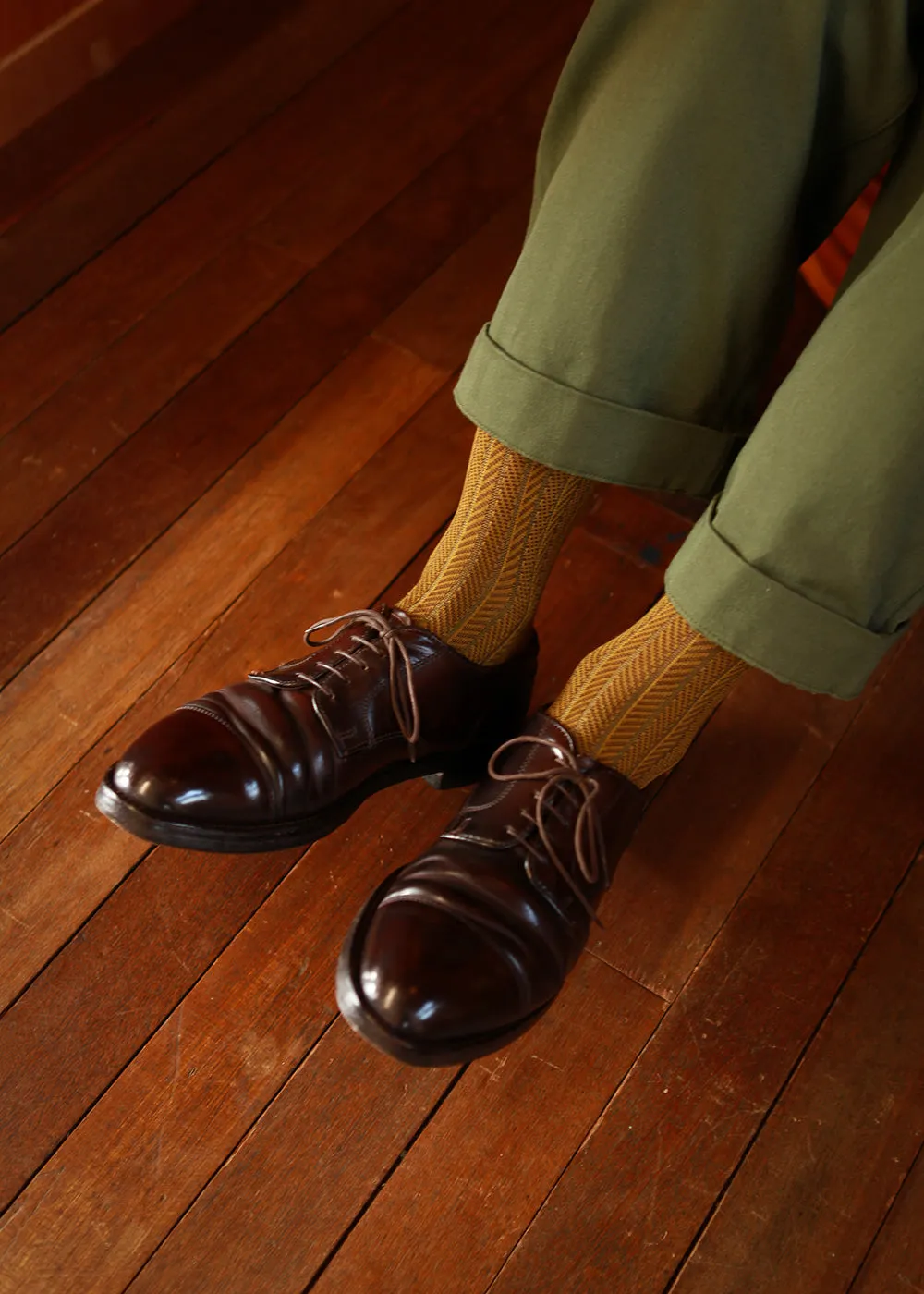Men's Herringbone Socks - Mustard & Java