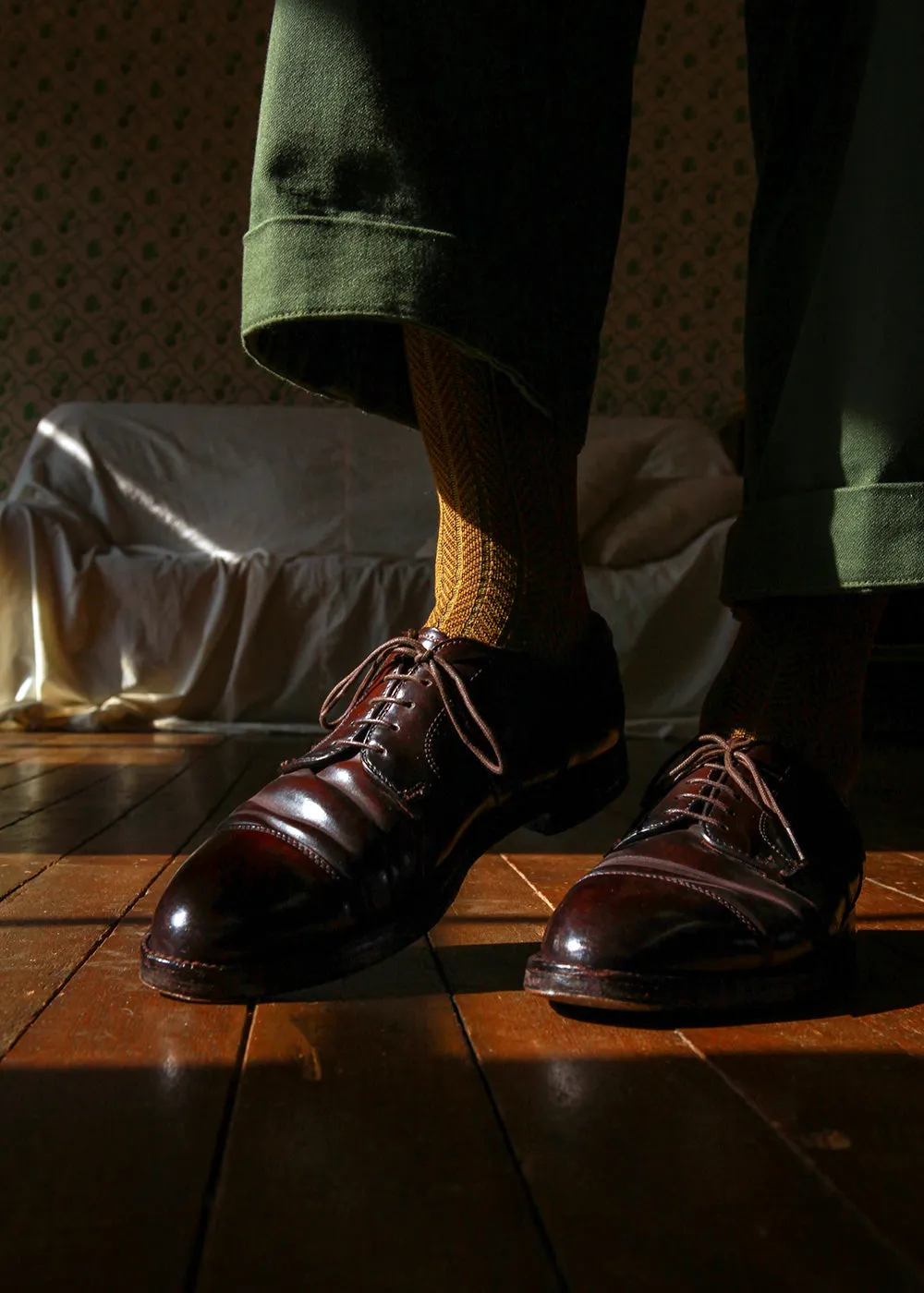 Men's Herringbone Socks - Mustard & Java