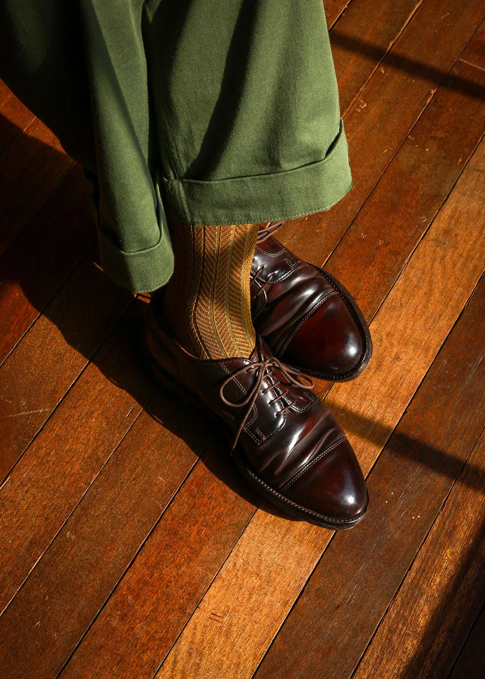 Men's Herringbone Socks - Mustard & Java