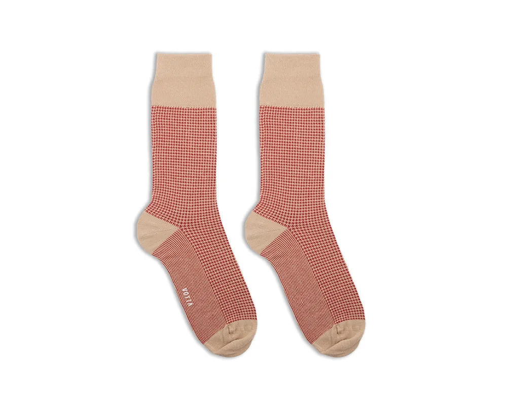 Men's Houndstooth Socks - Beige & Red