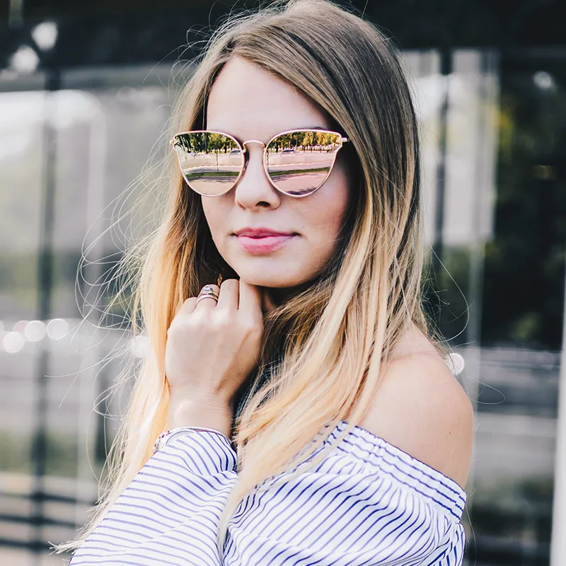 Modern Flat Mirror Lens Horned Rim Sunglasses A854
