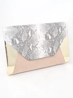 Nude Snake Print Clutch Bag