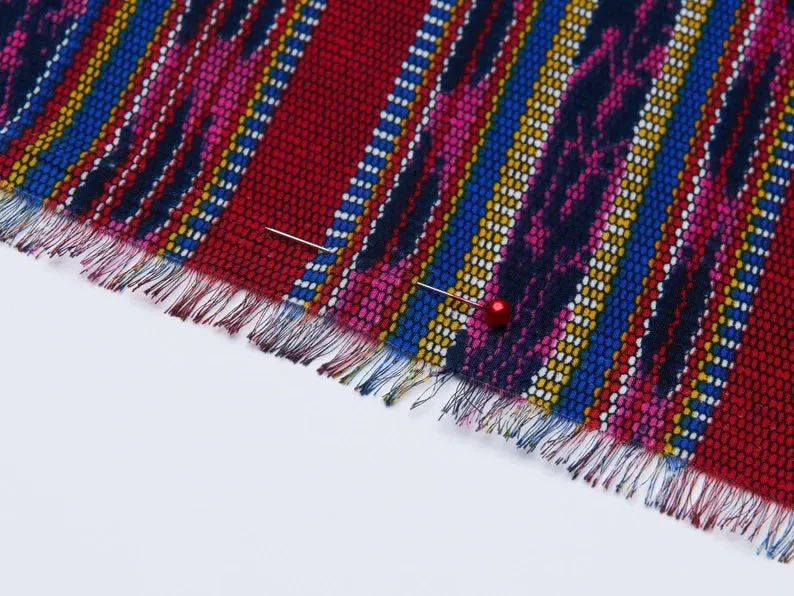 Peachskin  fabric by the yard -   Blue red tribal western striped pattern   print