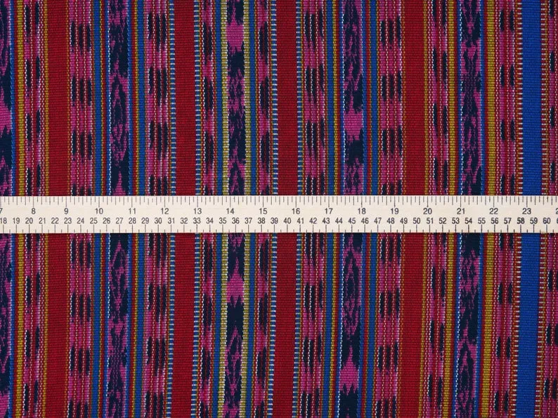 Peachskin  fabric by the yard -   Blue red tribal western striped pattern   print