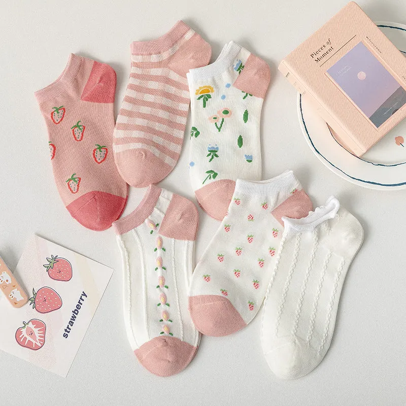 Pink White Short Socks