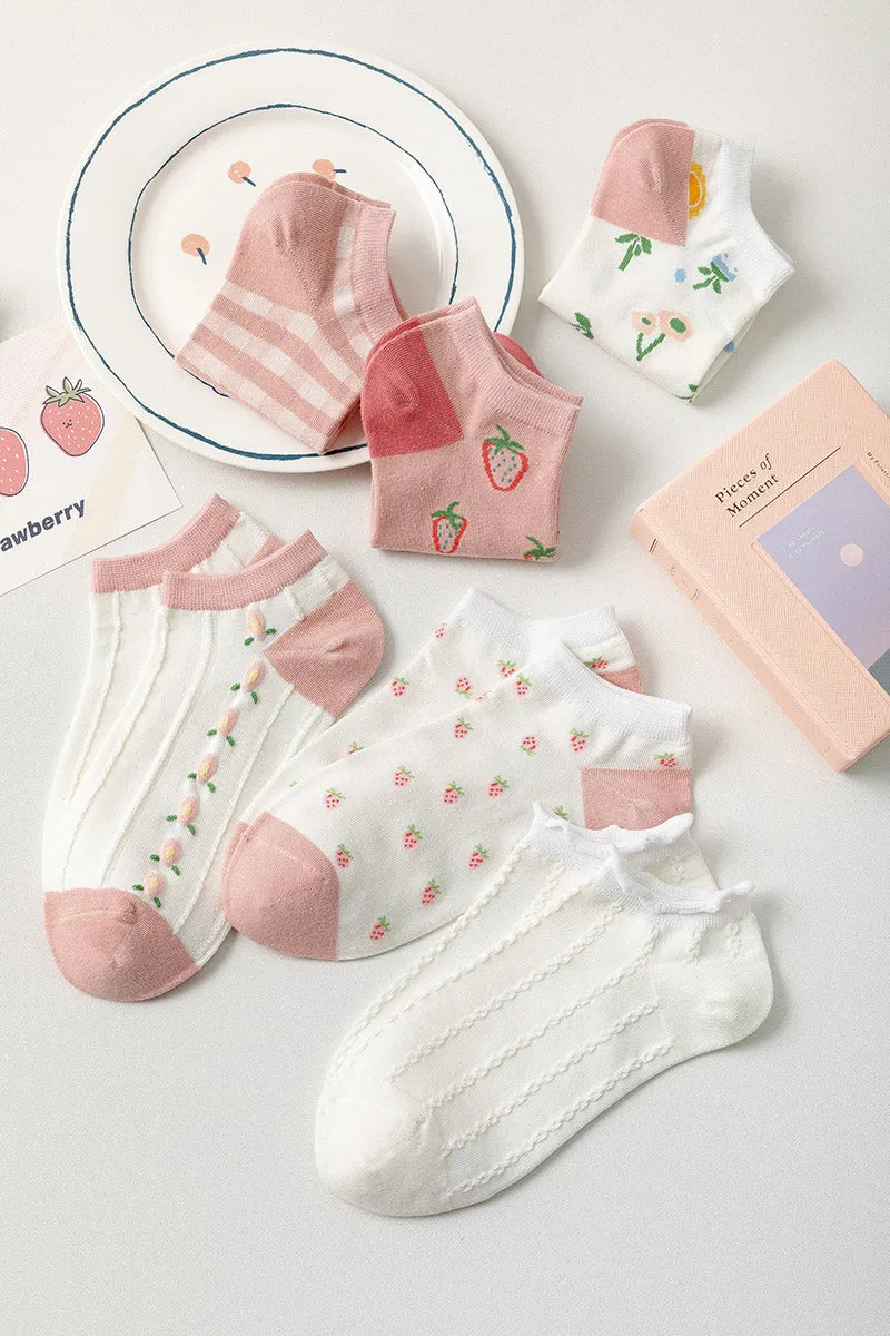 Pink White Short Socks