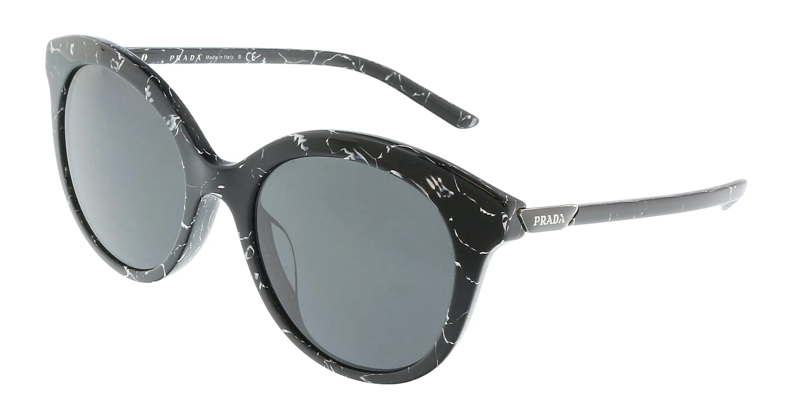 Prada 0PR 02YSF 03Y5S0 Black Marble Round Full Rim Sunglasses
