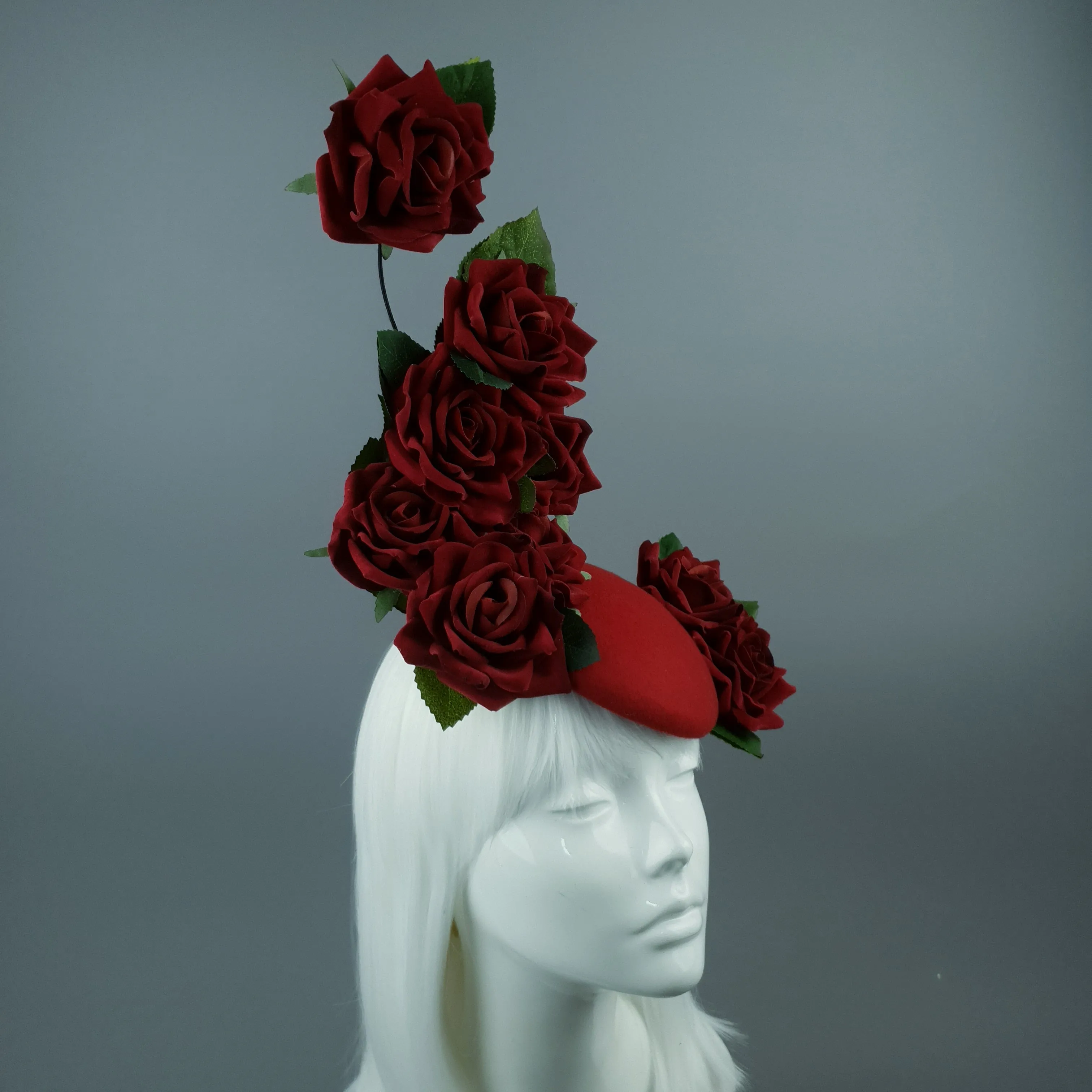 "HellsBelle" Red Rose & Filigree Fascinator Hat Headdress