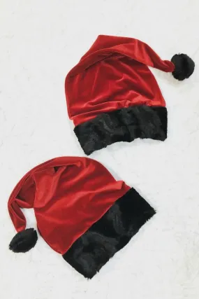 Red Velvet Santa Hat with Black Minky Trim