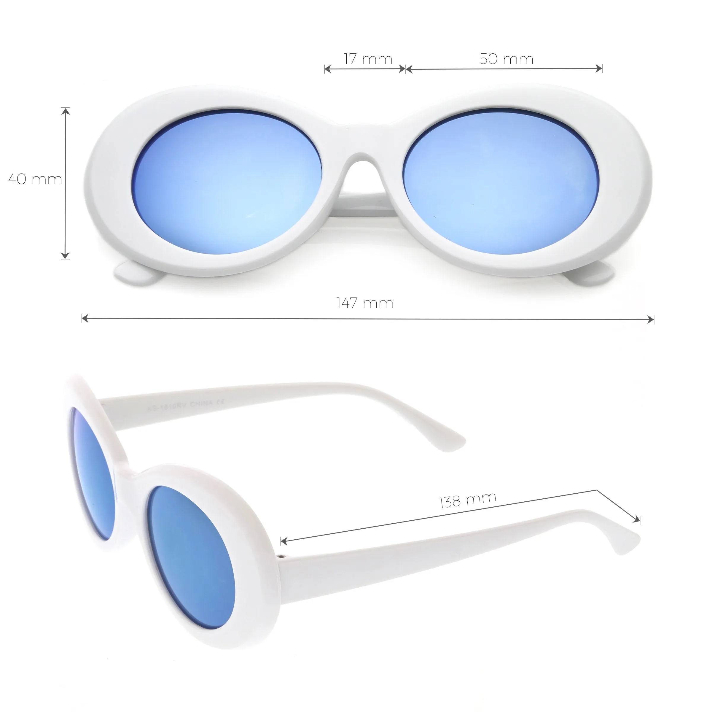 Retro 1990's Hipster Clout Goggles Oval Mirrored Lens Sunglasses C507