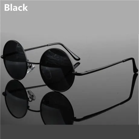 Round John Lennon Sunglasses Black Lenses With Black Frames Or Black Lenses With Gunmetal Frames Hippie Woodstock Festival or Steampunk Eyewear