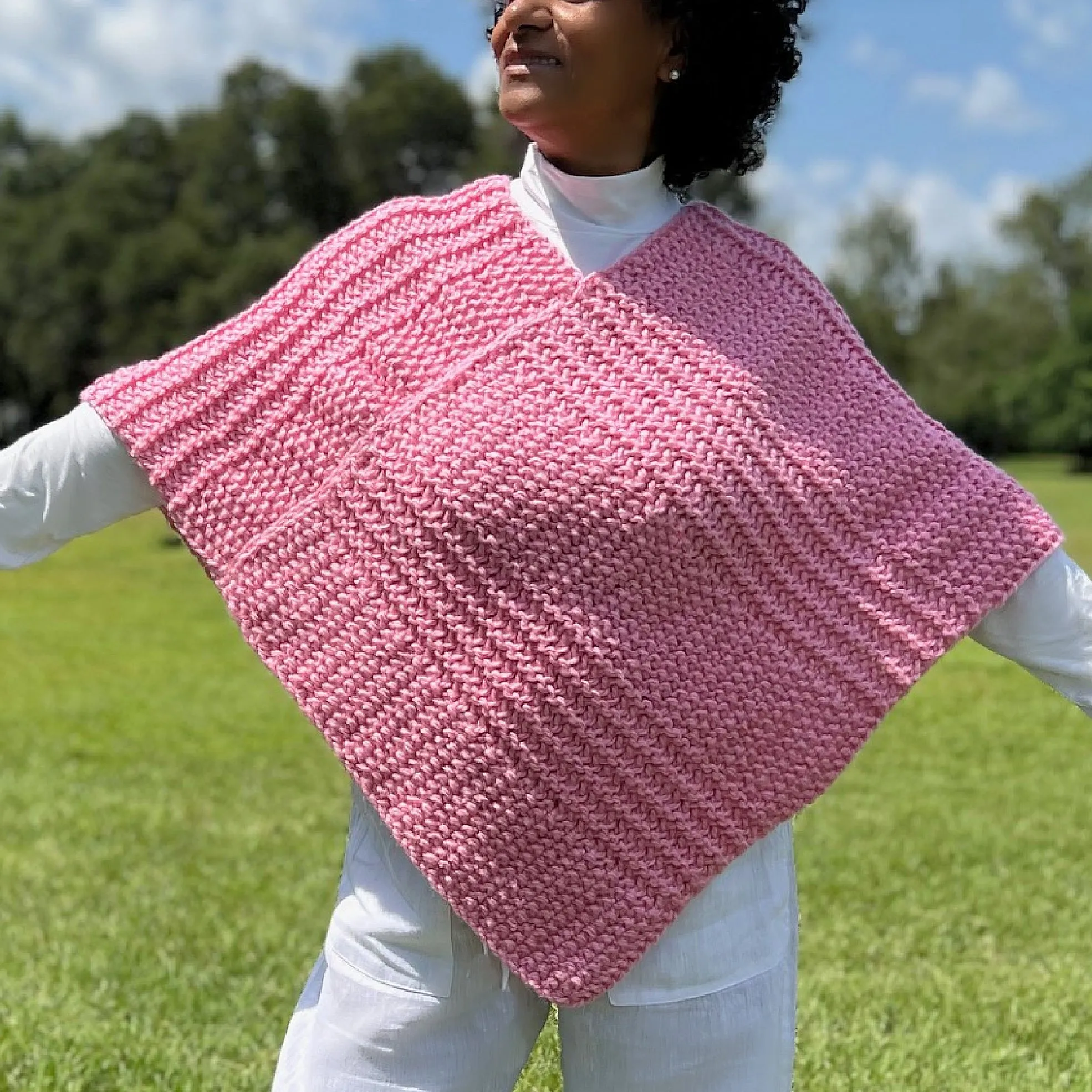 Seed Stitch Poncho Pattern in 2 Sizes