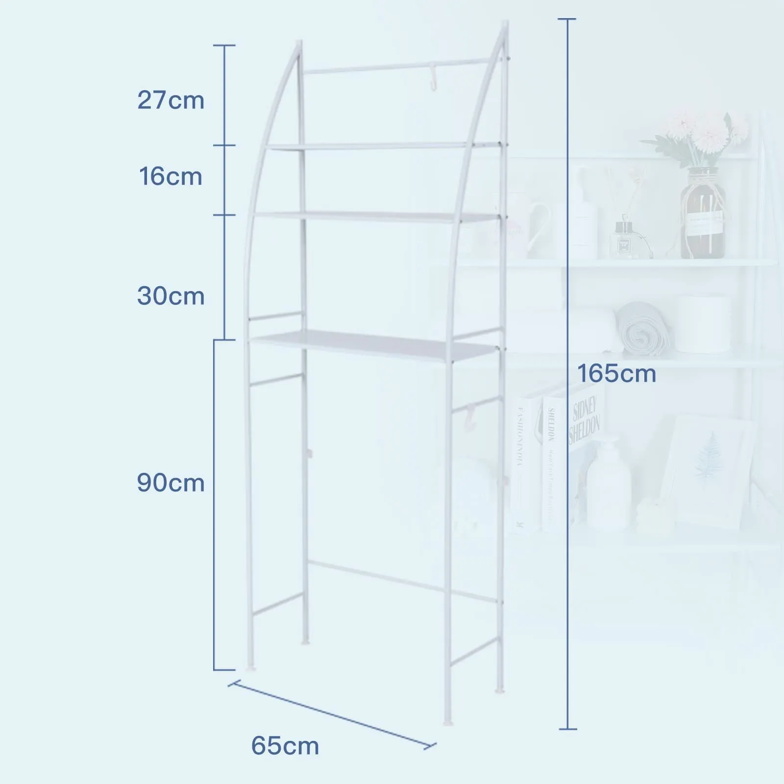 SKY TOUCH Washing Machine Storage Shelf Rack 3 Tiers, Bathroom Shelves Toilet Shelf Space Saving,Easy to Assemble Bathroom Storage Shelf No Drilling White,25x65x166 cm, TM-021