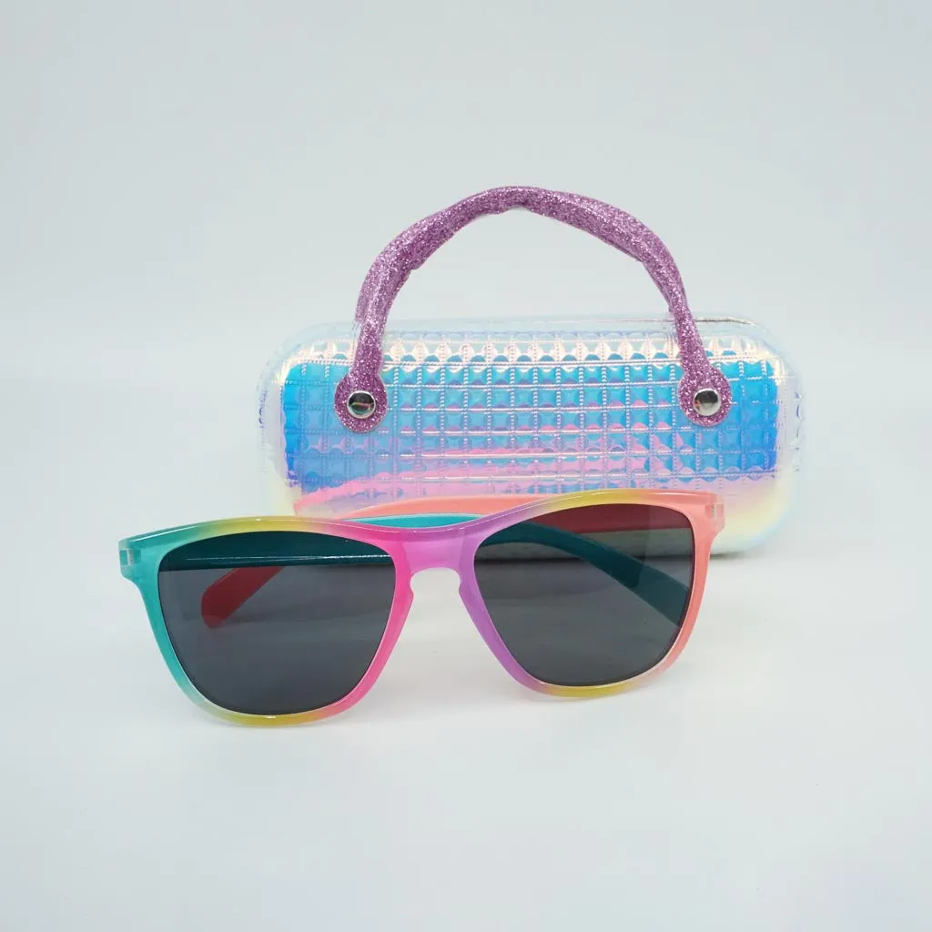 Under the Sea Holographic Seashells Case with an Multi Color Wayfearer Frame Sunglass -  Sunglasses and Case Set