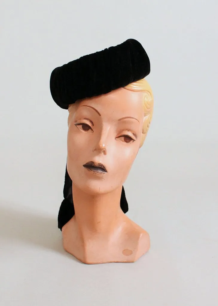 Vintage 1940s Black Velvet Tilt Hat