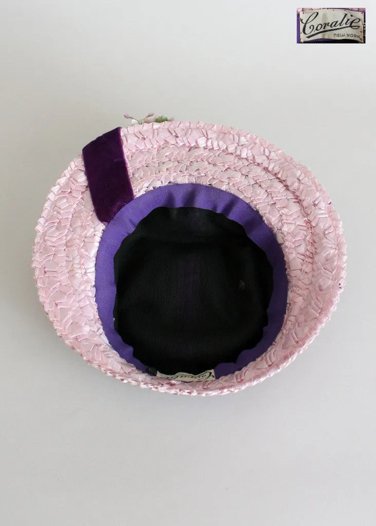Vintage 1940s Purple Wisteria Straw and Velvet Hat