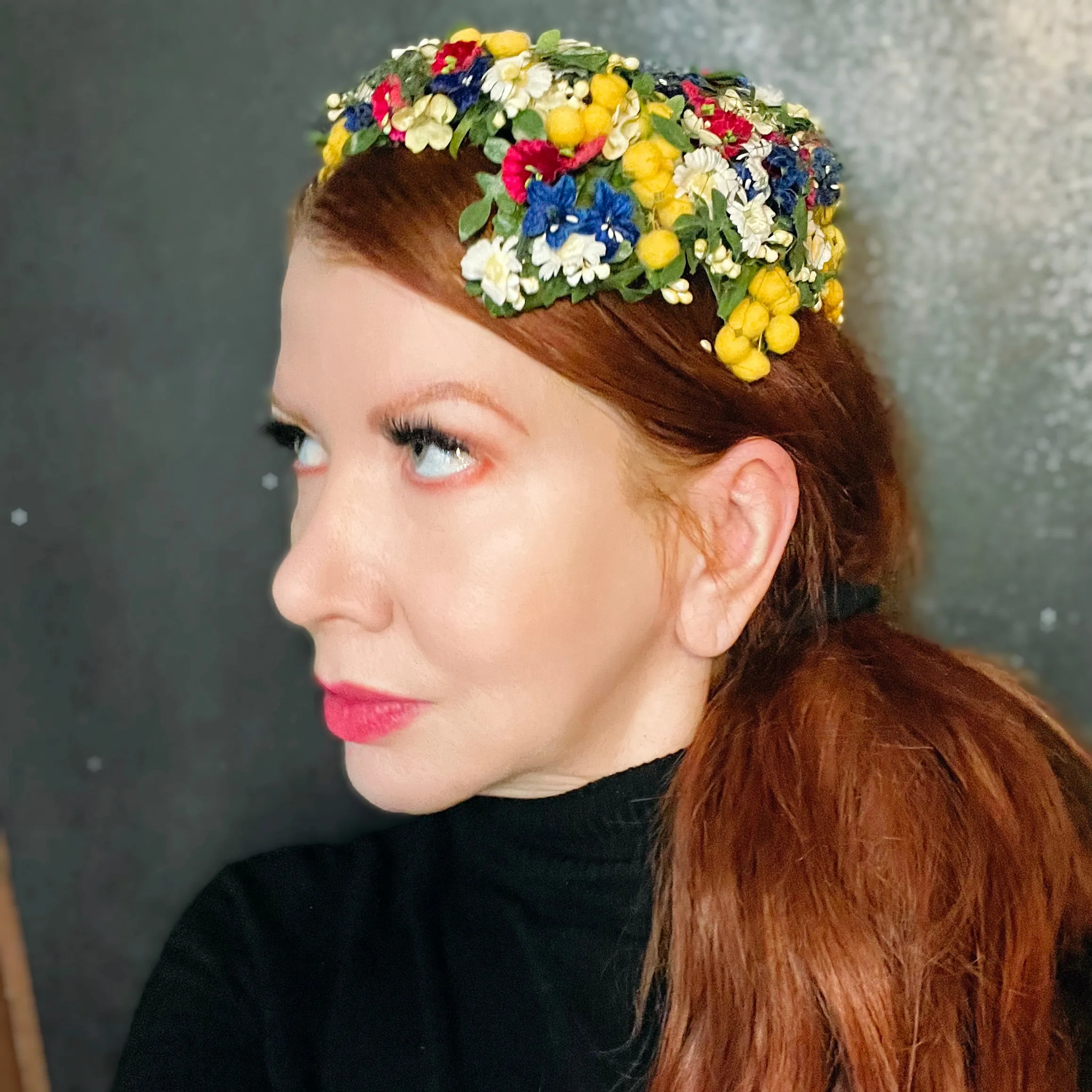 Vintage 1950s Silk Floral Juliette Cap Hat