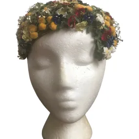 Vintage 1950s Silk Floral Juliette Cap Hat