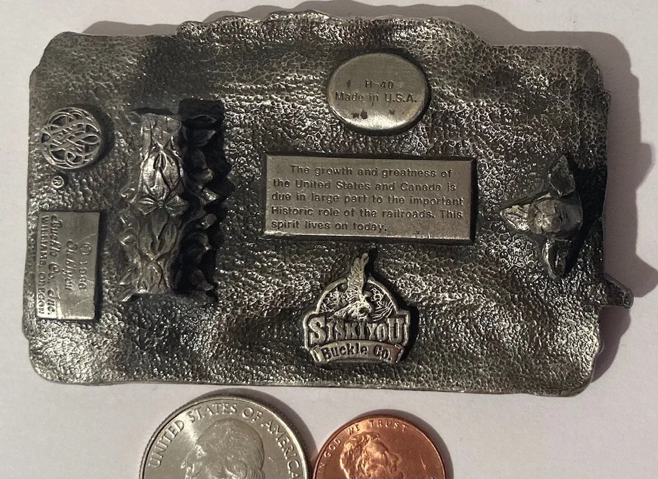 Vintage 1986 Metal Pewter Belt Buckle, Train, Steam Engine, Siskiyou Buckle Co, Quality, Heavy Duty, Fashion, Belts, Fun, Made in USA