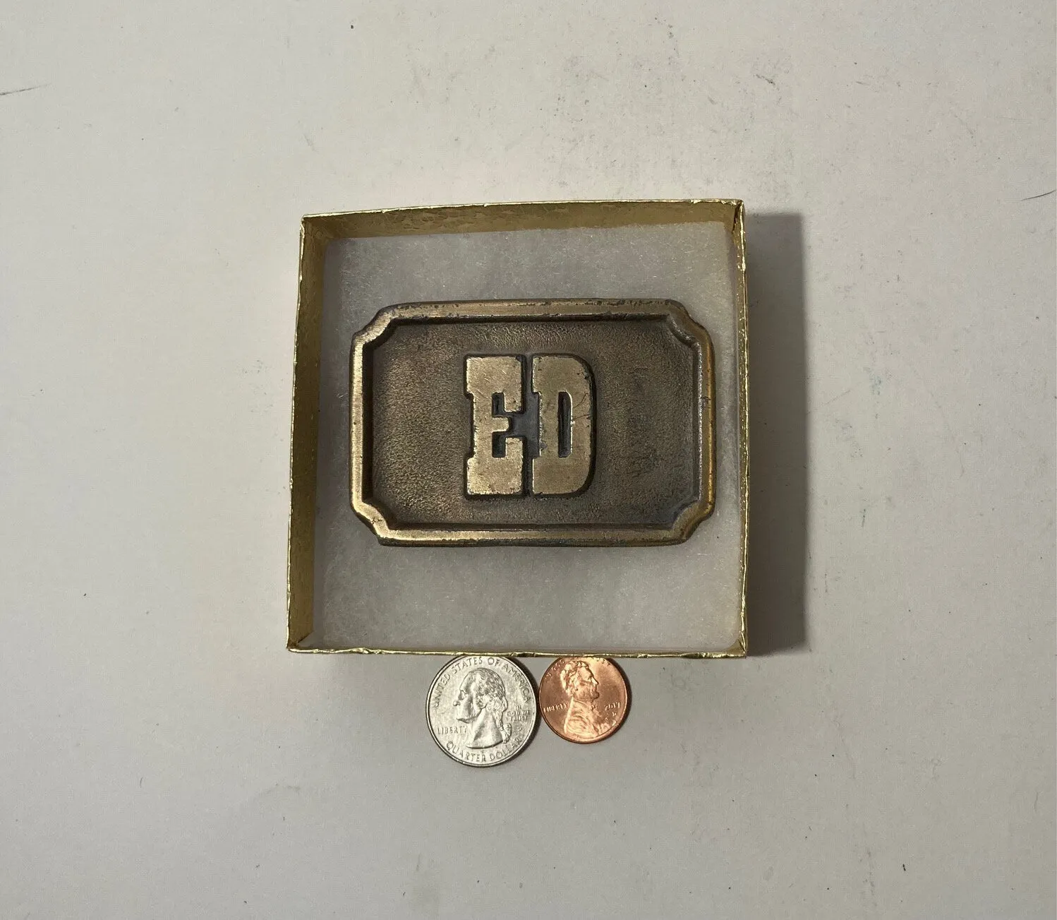 Vintage Metal Belt Buckle, Brass, Ed, Edward, Nice Western Design, 3" x 2", Heavy Duty, Quality, Thick Metal, Made in USA, For Belts