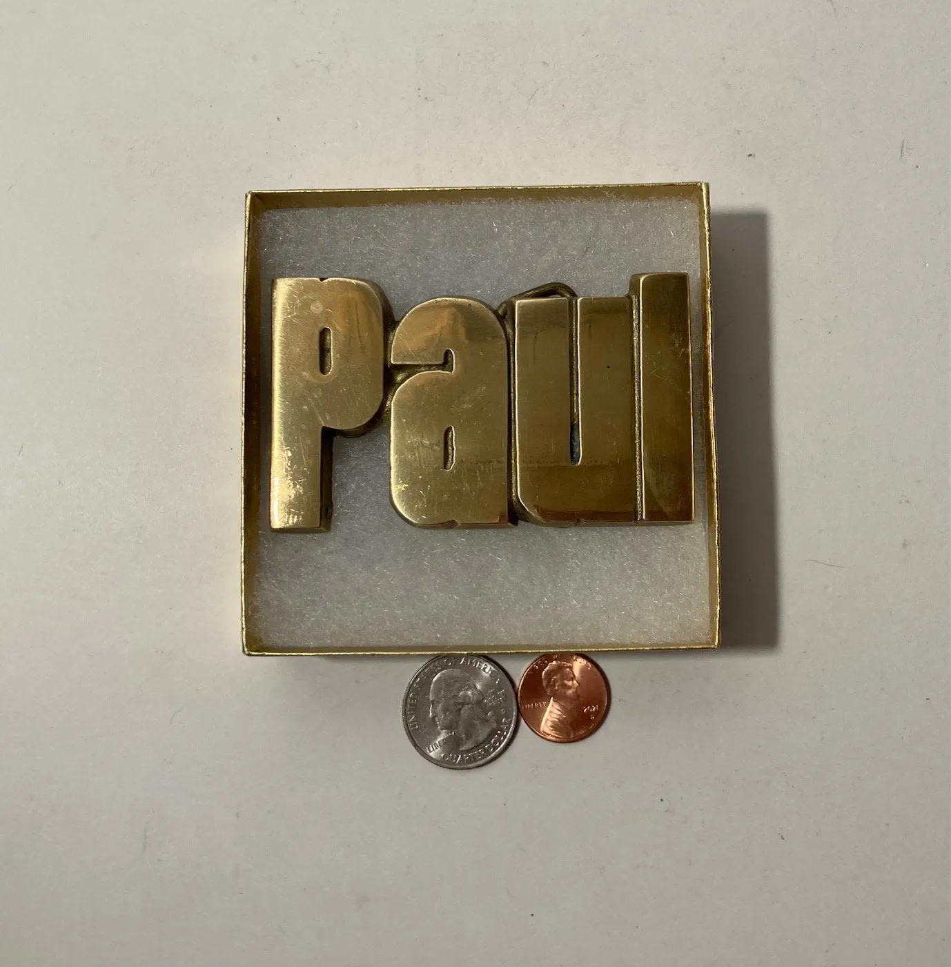 Vintage Metal Belt Buckle, Paul, Nice Western Design, 3 1/4" x 2", Heavy Duty, Quality, Thick Metal, For Belts, Fashion, Shelf Display