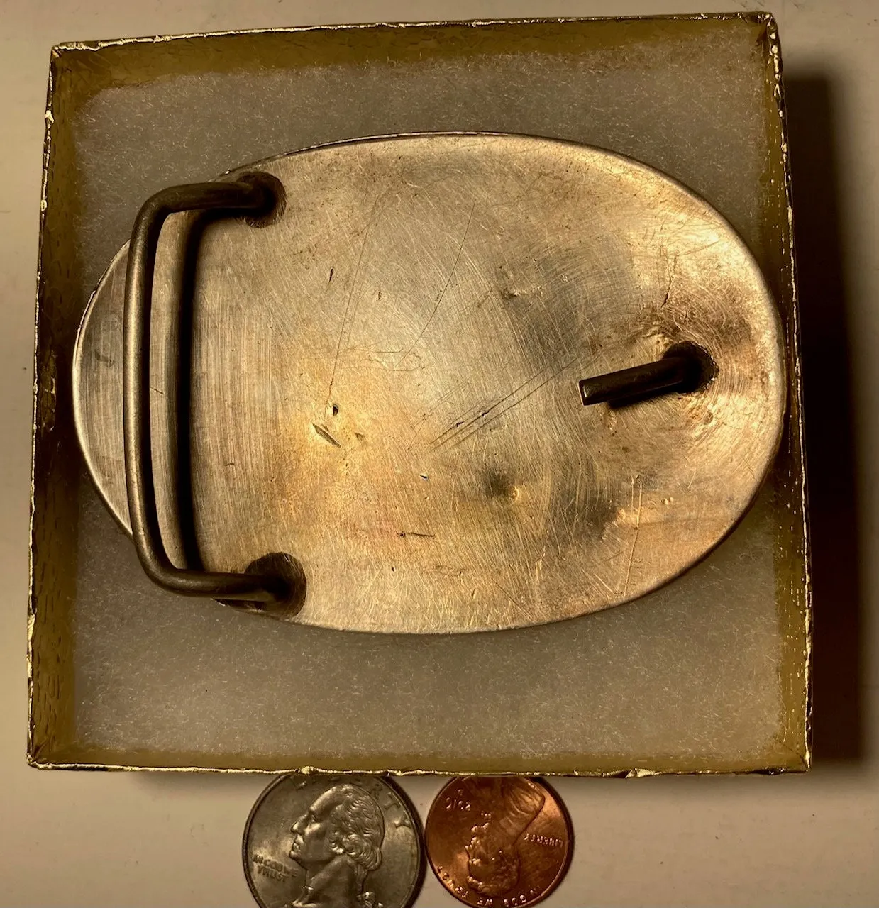 Vintage Metal Belt Buckle, Silver and Brass, Horseshoe Silhouette, Nice Design, 3 1/2" x 2 1/2", Heavy Duty, Quality, Thick Metal