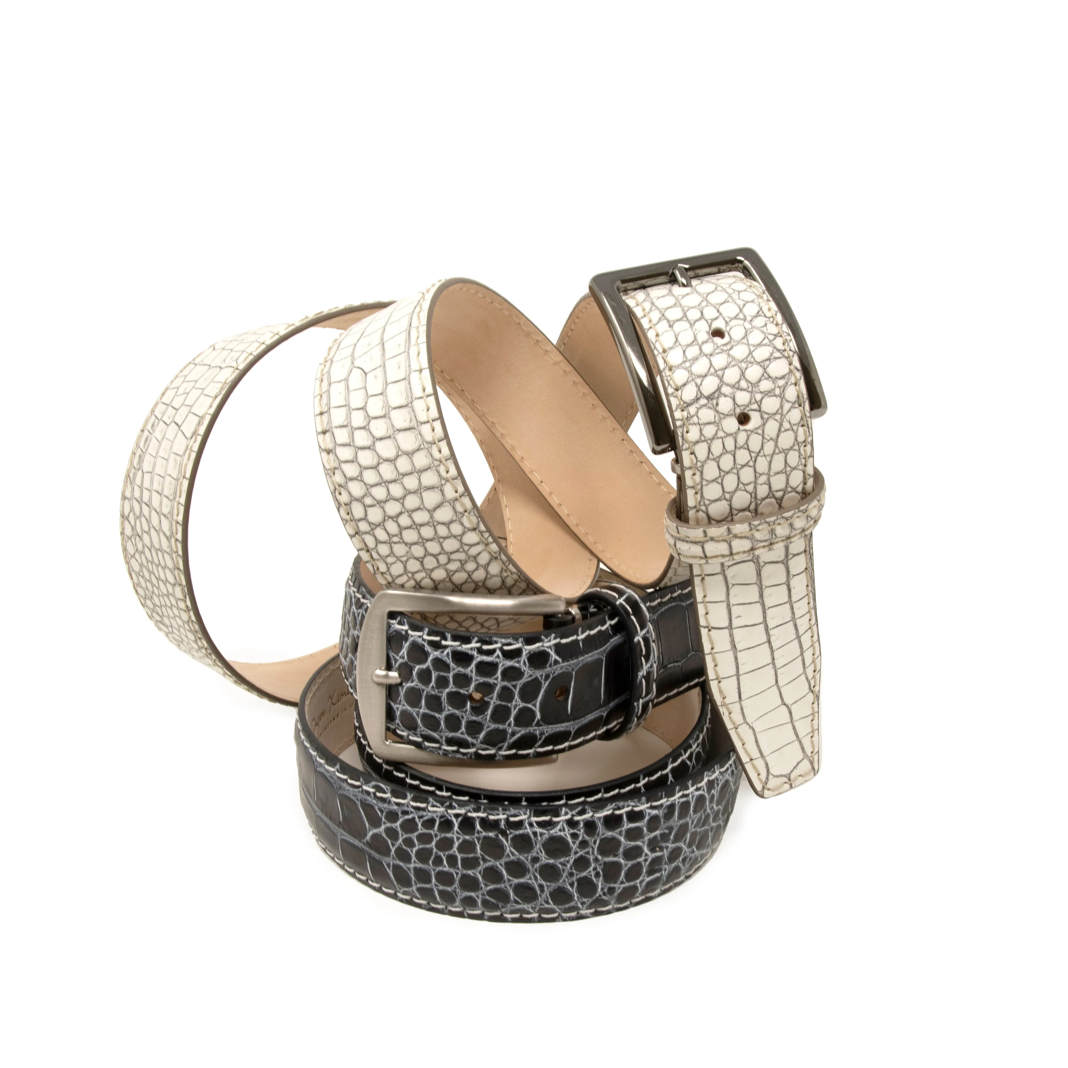 Vintage Natural Mock Gator - Black & White - 40mm