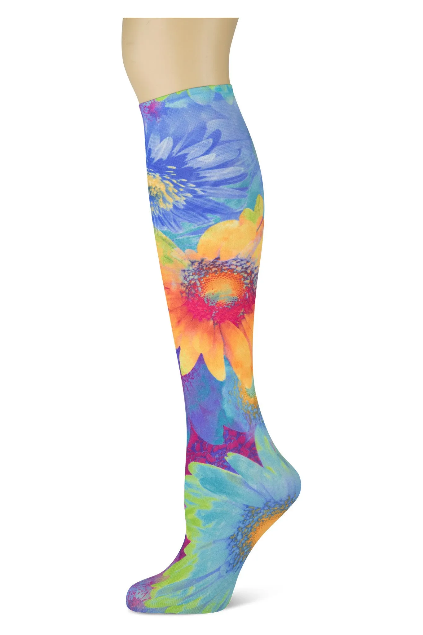 Water Flowers Opaque Knee Highs (Women's)