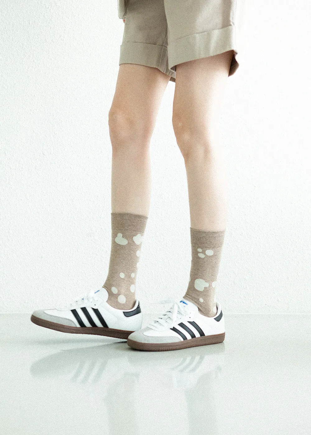 Women's Dalmatian Pattern Socks - Beige & Ivory