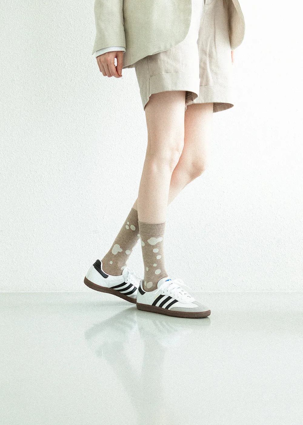 Women's Dalmatian Pattern Socks - Beige & Ivory