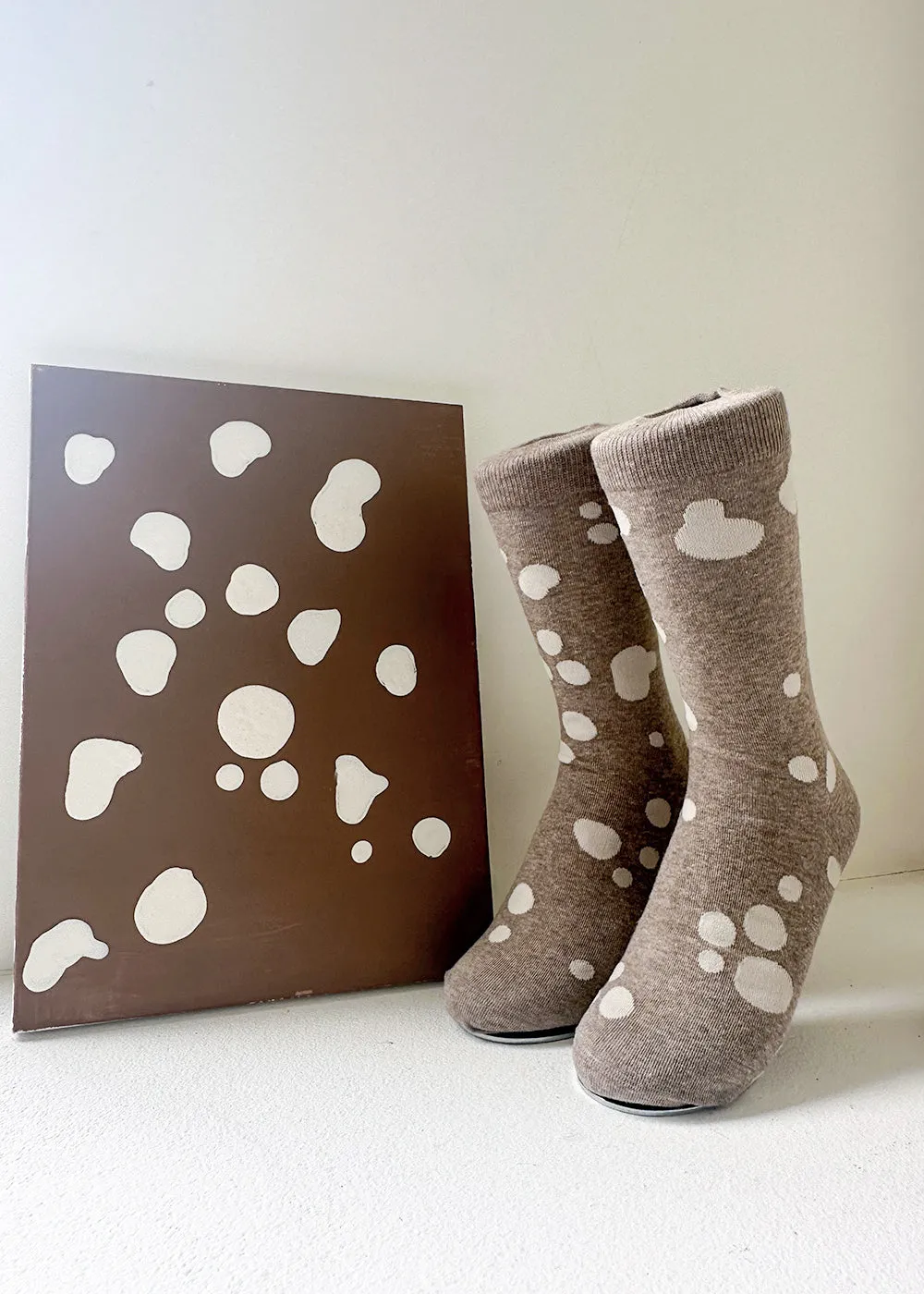 Women's Dalmatian Pattern Socks - Beige & Ivory